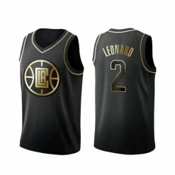SheShow Men's LA Clippers Kawhi Leonard 2# Black Gold Edition Jersey Tops