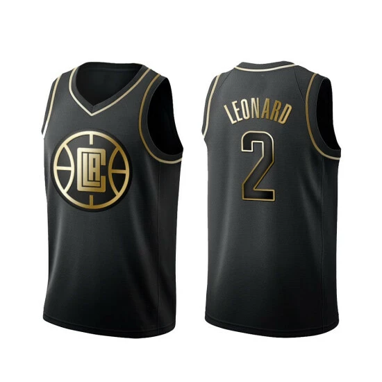SheShow Men's LA Clippers Kawhi Leonard 2# Black Gold Edition Jersey Tops