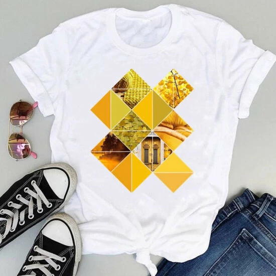 SheShow Women Tees Striped Lovely 90s Fashion Short Sleeve Tshirts Tops White/yellow