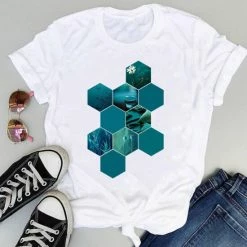 SheShow Women Tees Striped Lovely 90s Fashion Short Sleeve Tshirts Tops White