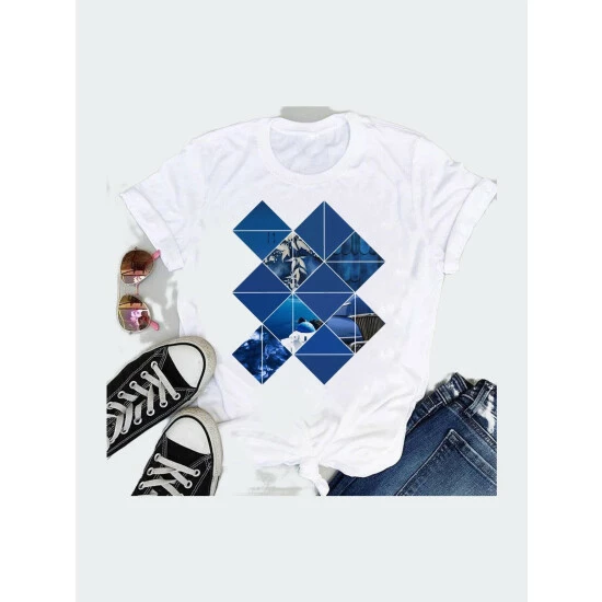 SheShow Women Tees Striped Lovely 90s Fashion Short Sleeve Tshirts Tops White/blue