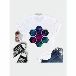 SheShow Women Tees Striped Lovely 90s Fashion Short Sleeve Tshirts Tops White/multicolored