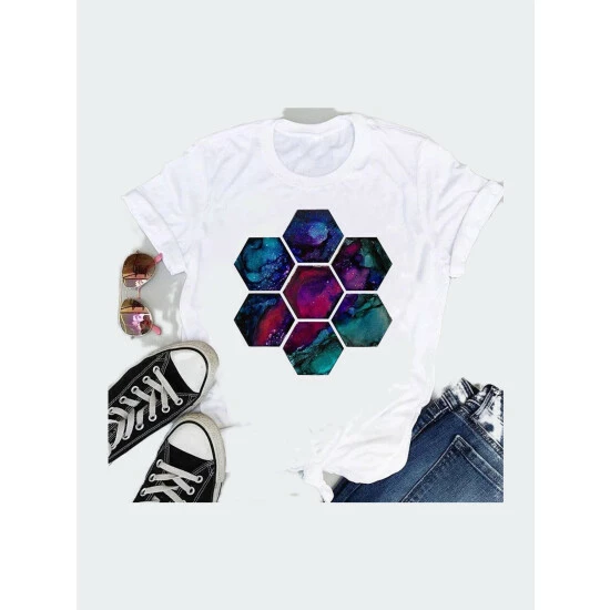 SheShow Women Tees Striped Lovely 90s Fashion Short Sleeve Tshirts Tops White/multicolored